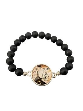 Matte Onyx Paris Bracelet – Handmade in Montreal, Eiffel Tower Travel Charm